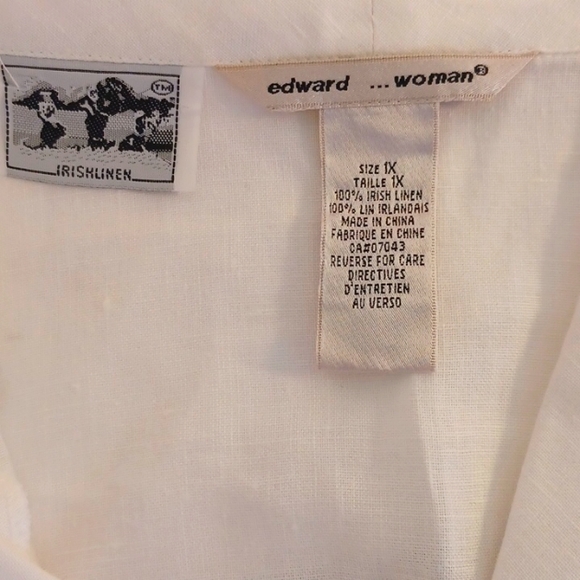 Irish Linen Blouse 1X with embroidery and beading 5392 - Picture 5 of 7